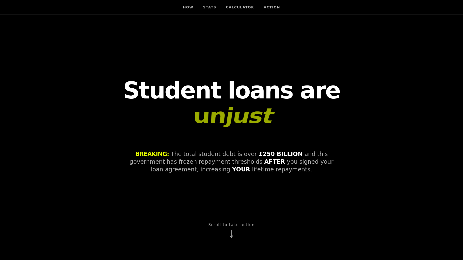 website screenshot of https://unjuststudentloans.pages.dev/