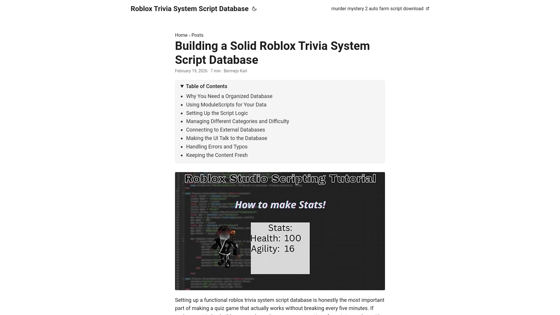 website screenshot of https://roblox-trivia-system-script-database.pages.dev/