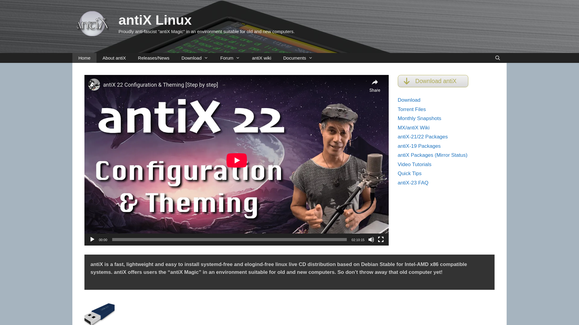 website screenshot of https://antixlinux.com/