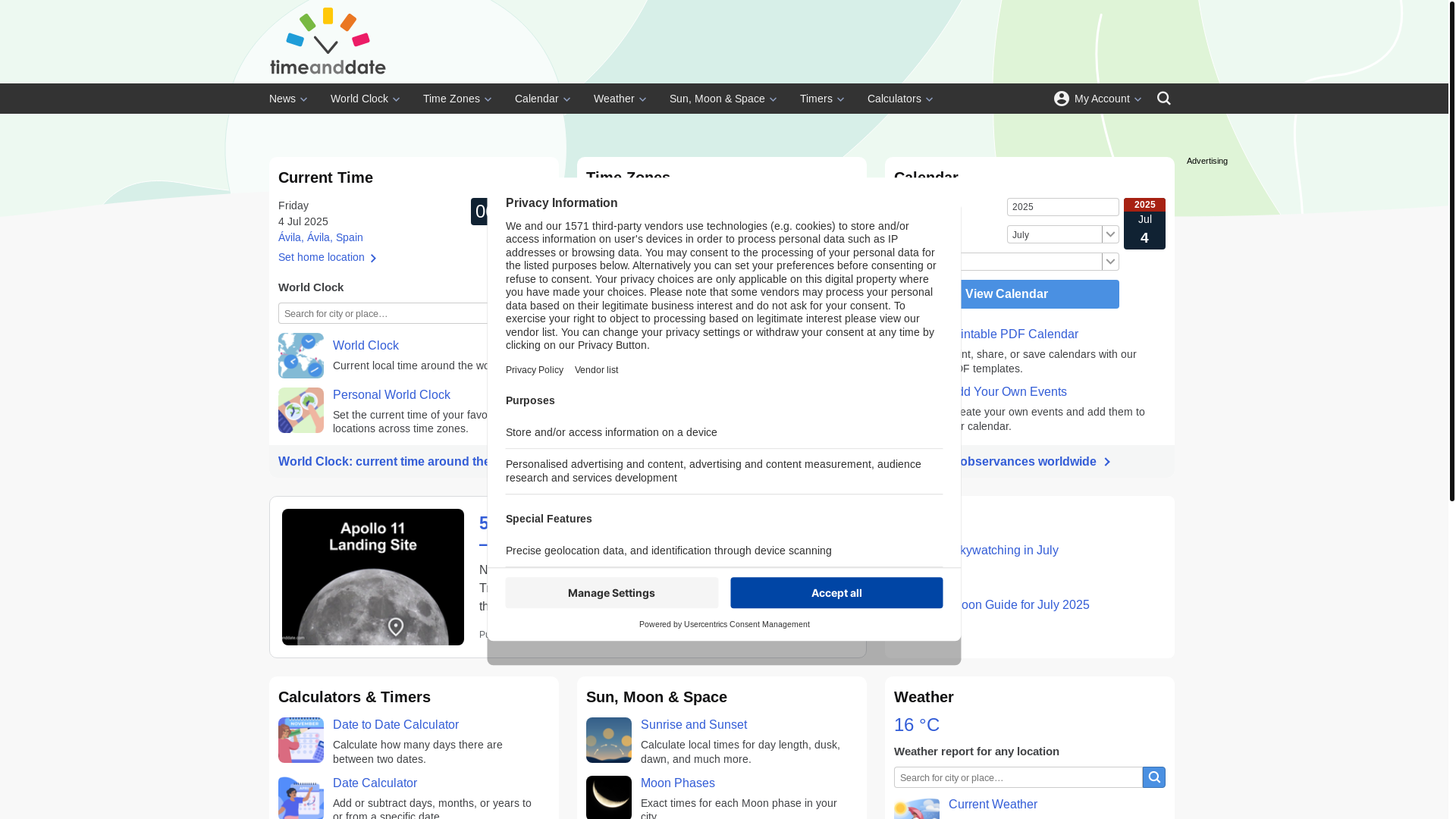 website screenshot of https://timeanddate.com/