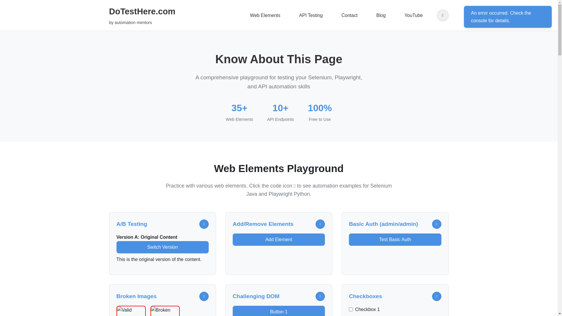 website screenshot of https://dotesthere.com/