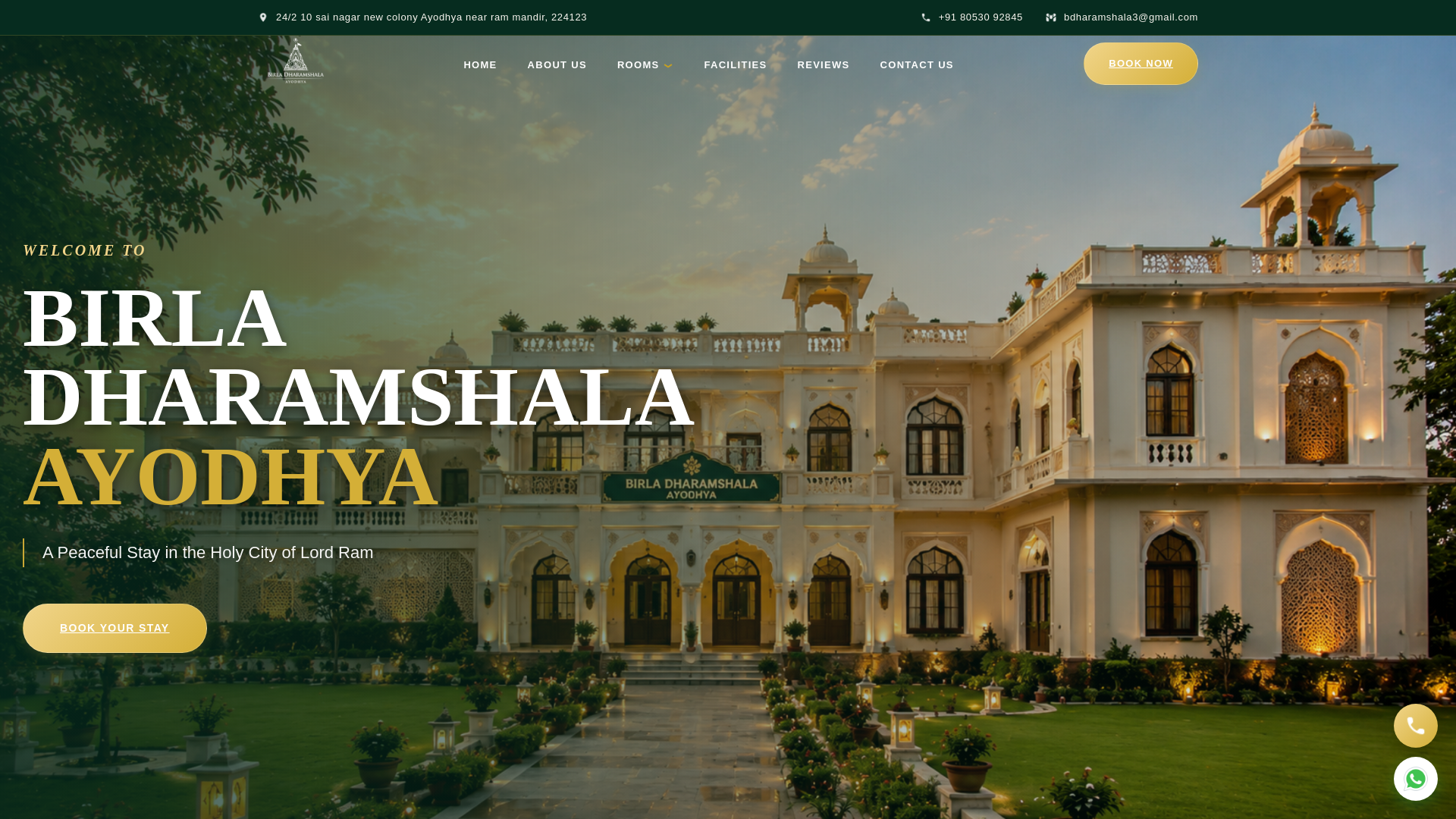 website screenshot of https://birladhramshalabooking.com/