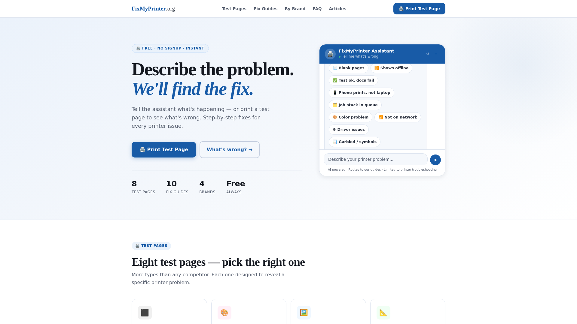 website screenshot of https://fixmyprinter.org/