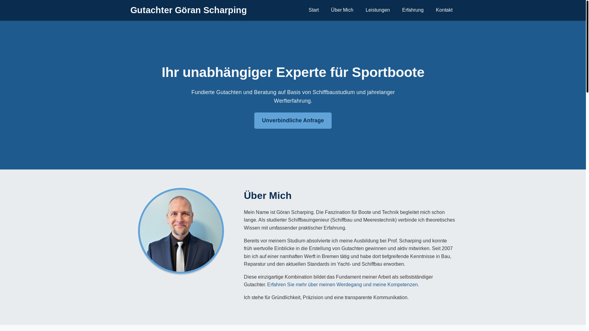 website screenshot of https://scharping.yachts/
