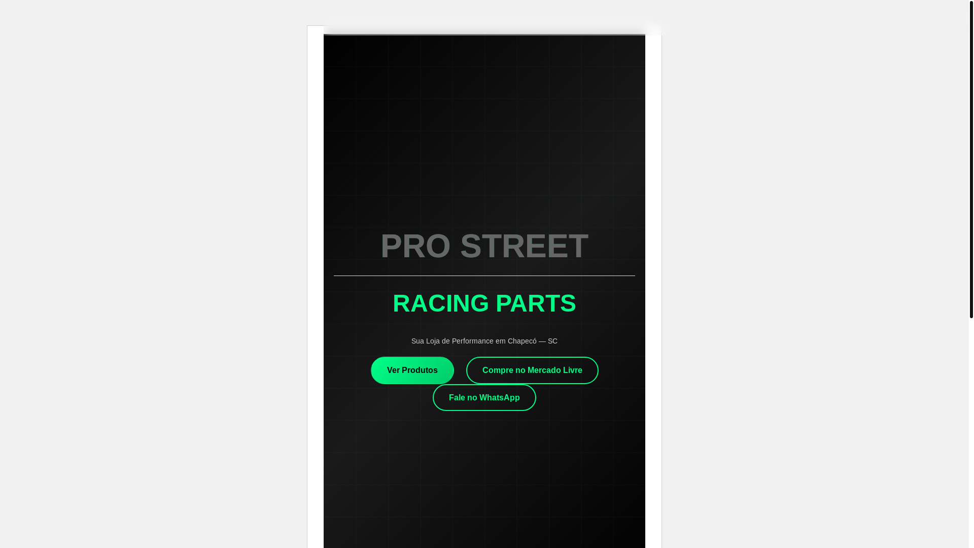 website screenshot of https://prostreetracingparts.com.br/