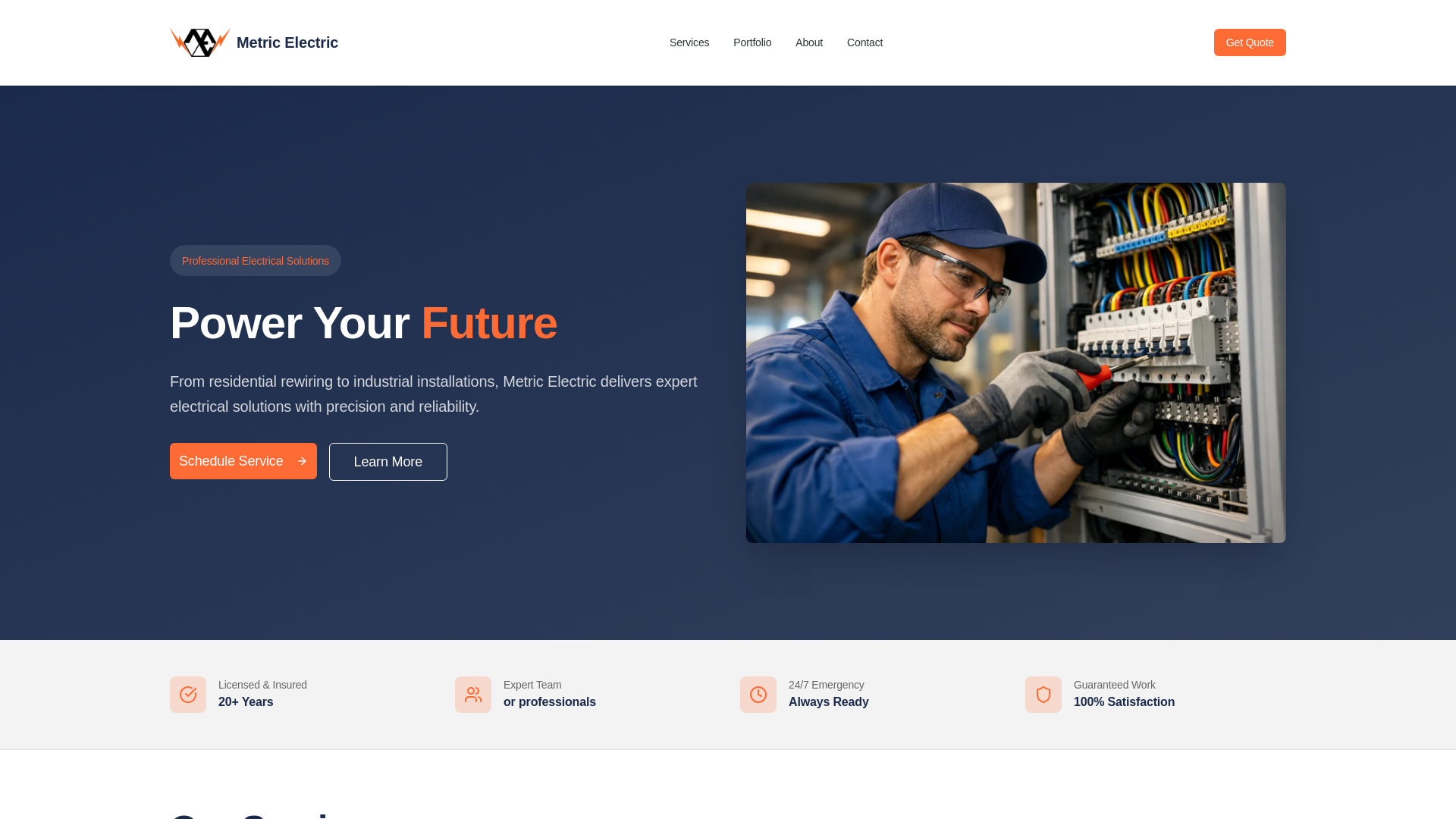 website screenshot of https://metric-electric.ca/