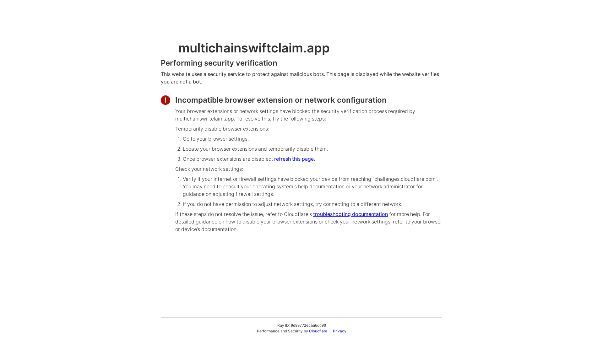 website screenshot of https://multichainswiftclaim.app