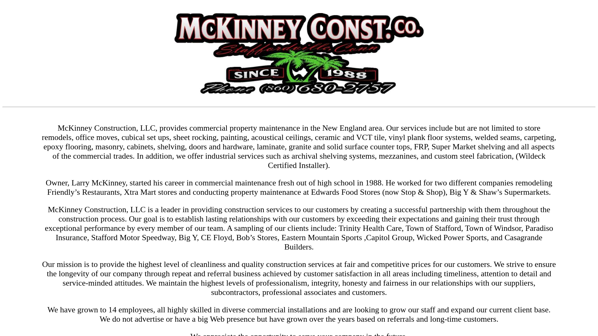 website screenshot of https://mckinneyconstructionct.co