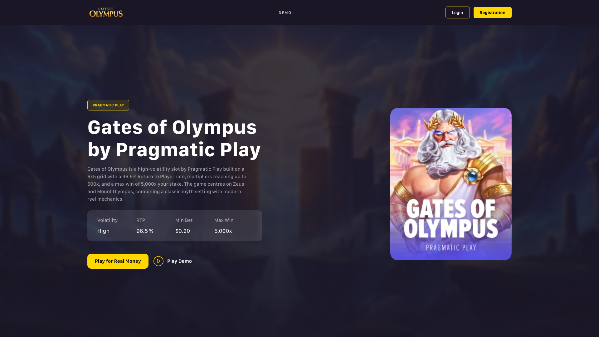 website screenshot of https://gatesofolympus-demo.nz