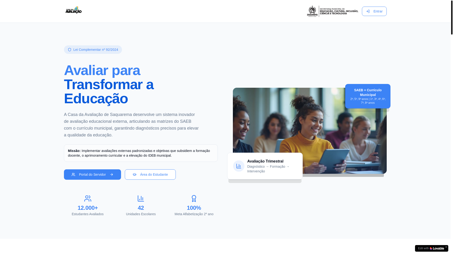 website screenshot of https://casadeavaliacaosaquarema.org/