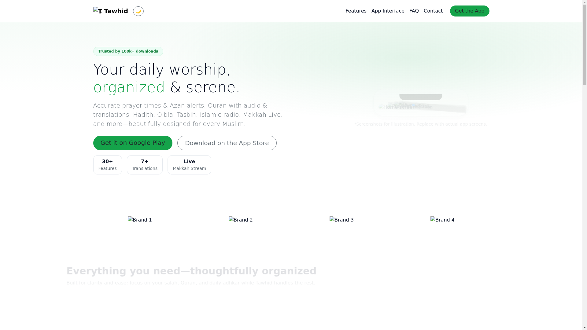website screenshot of https://tawhidapp.com/