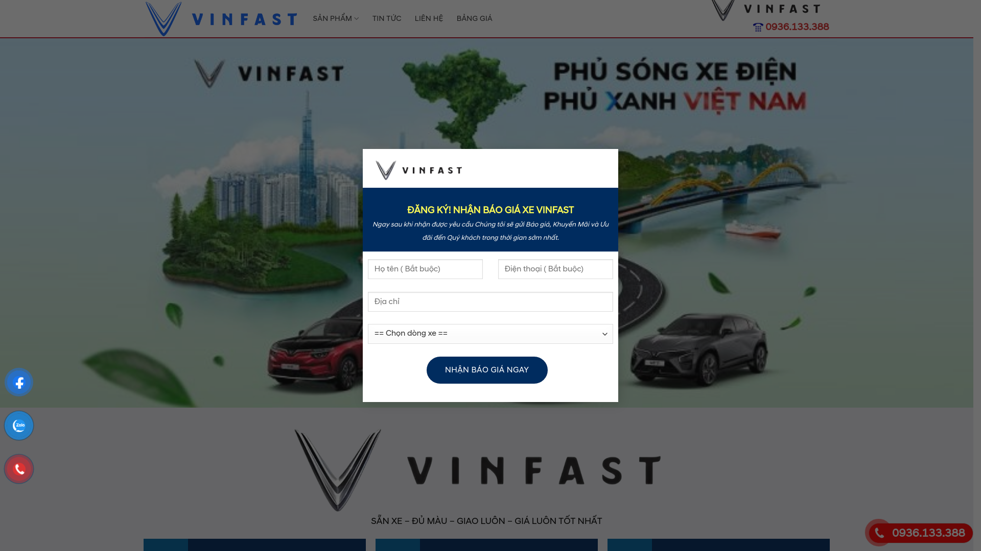 website screenshot of https://vinfastlongbiens.com/