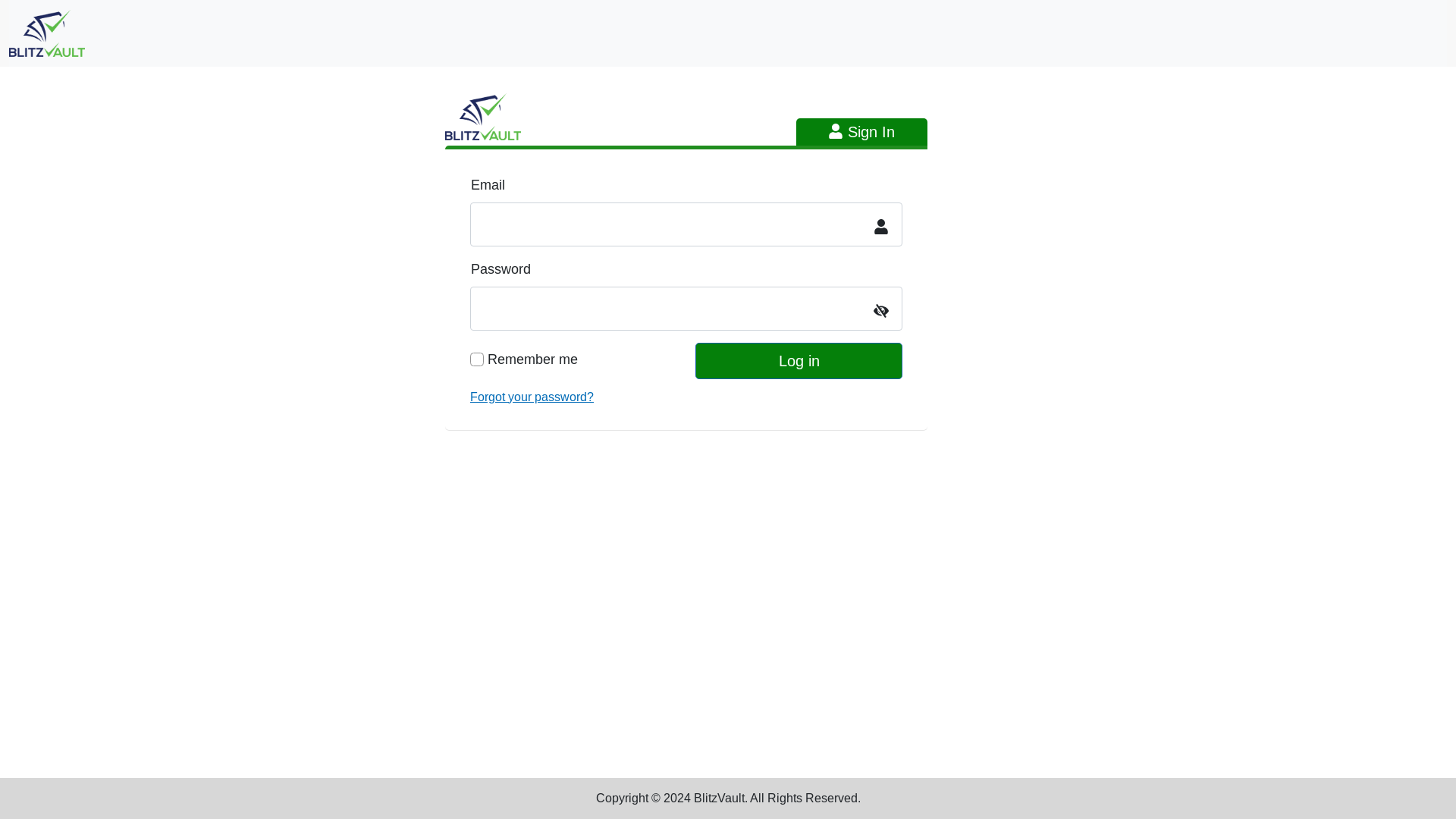 website screenshot of https://vault.blitzvault.com/Account/Login?ReturnUrl=%2F