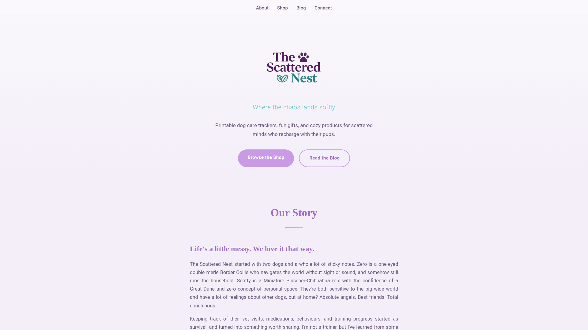 website screenshot of https://thescatterednest.ca