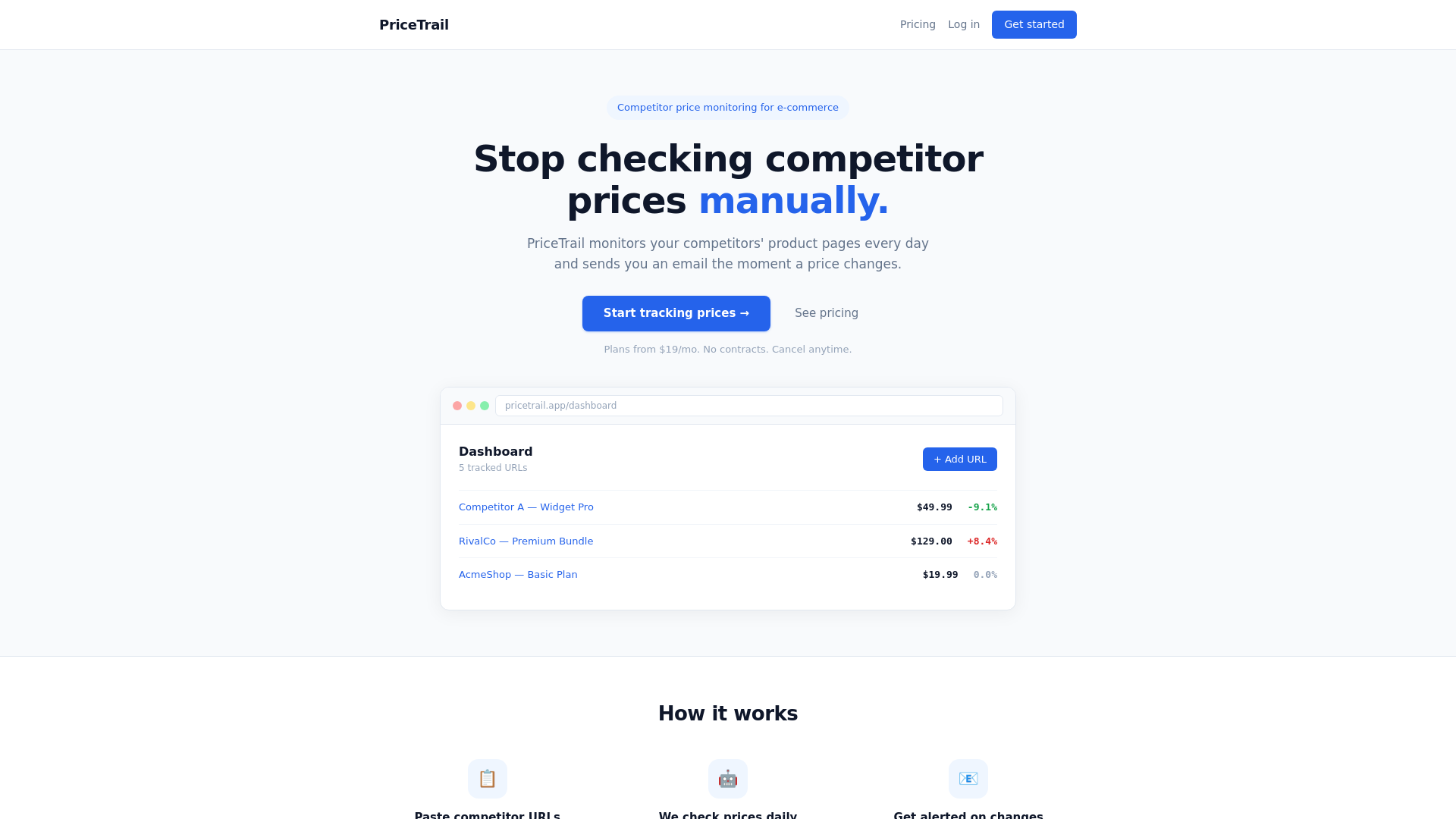 website screenshot of https://pricetrail.app/