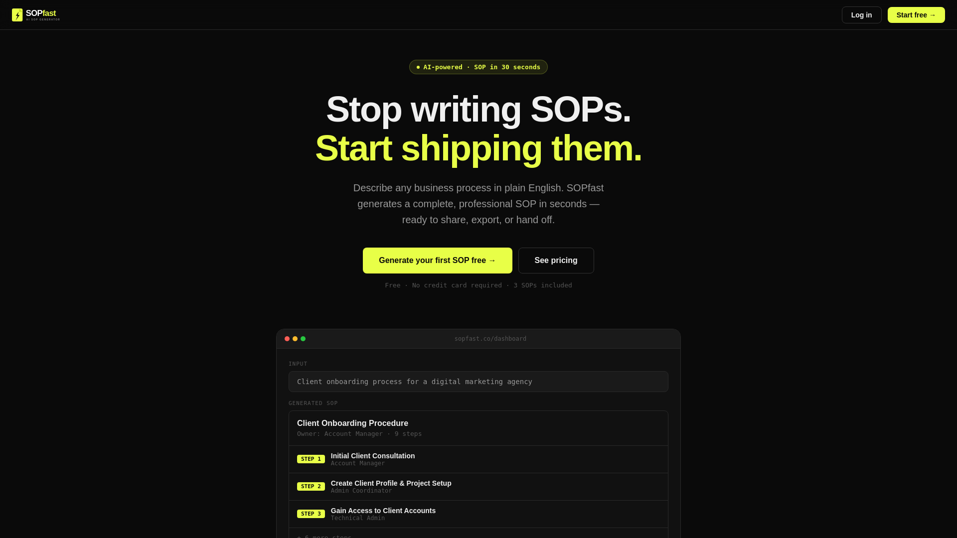 website screenshot of https://sopfast.co/