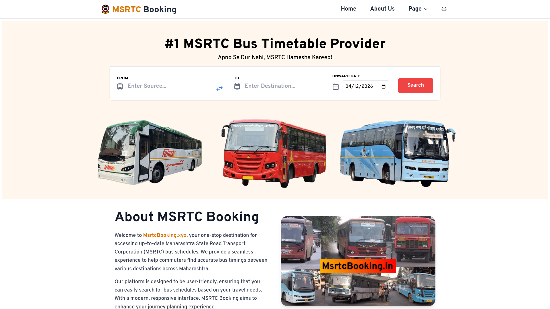 website screenshot of https://msrtcbooking.xyz/
