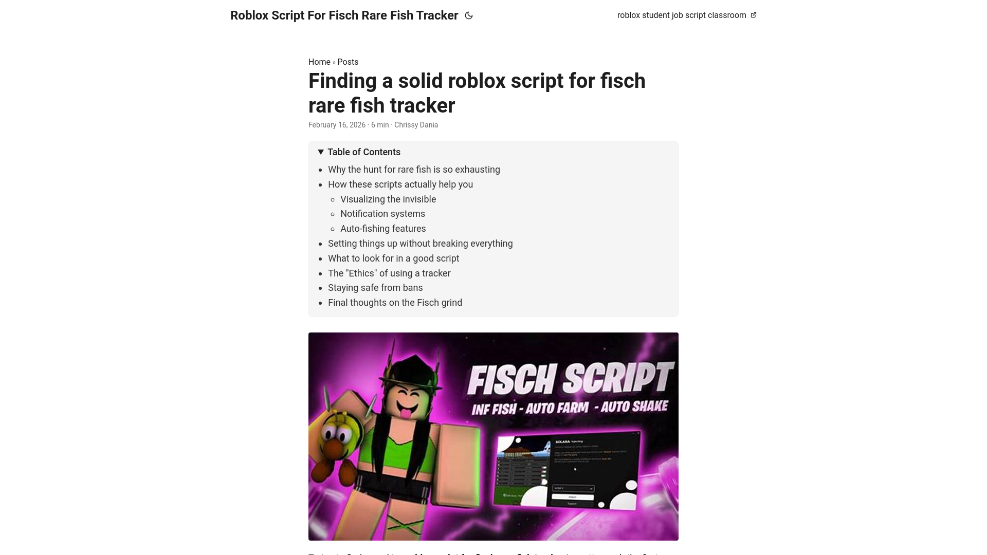 website screenshot of https://roblox-script-for-fisch-rare-fish-tracker.pages.dev/