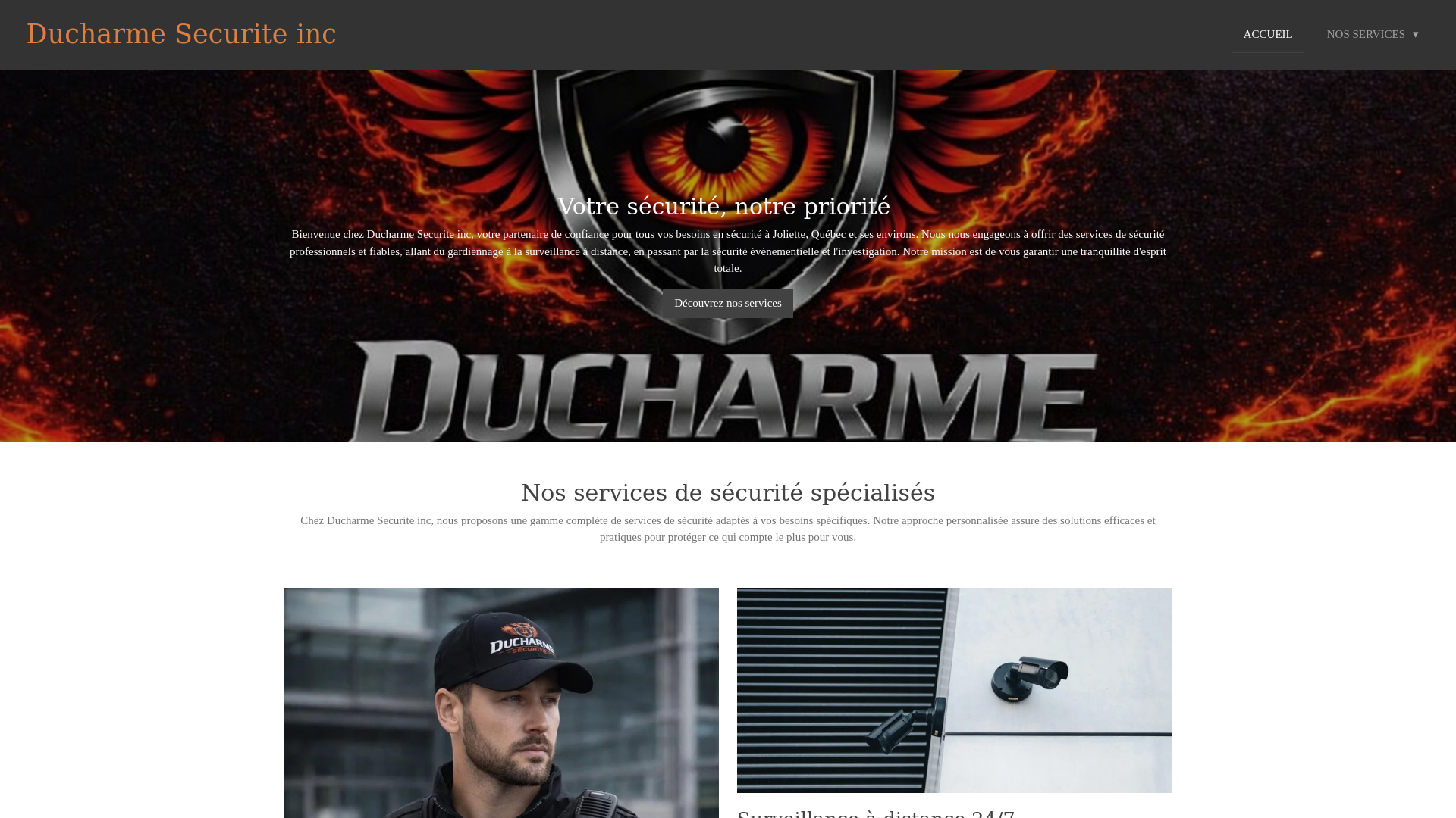 website screenshot of https://ducharmesecurite.ca/