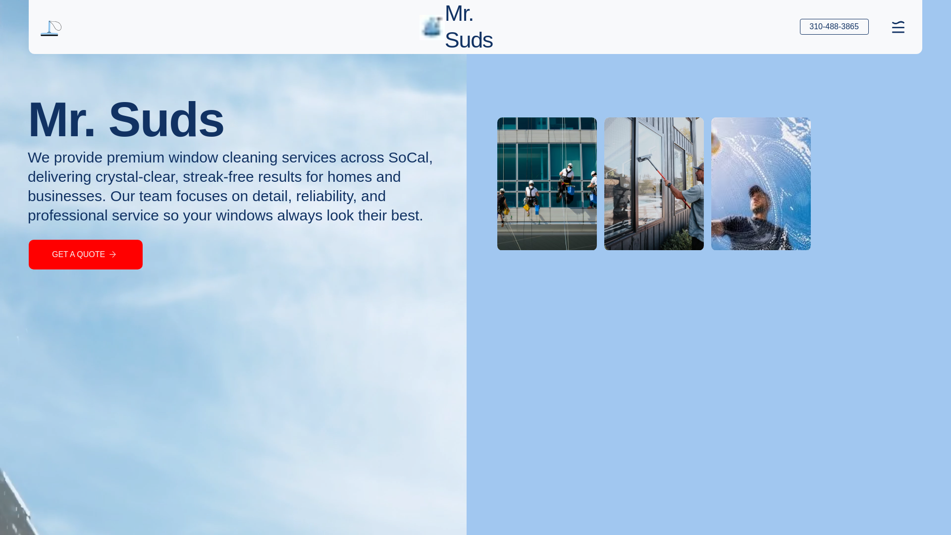 website screenshot of https://mrsudswindowcleaning.com/