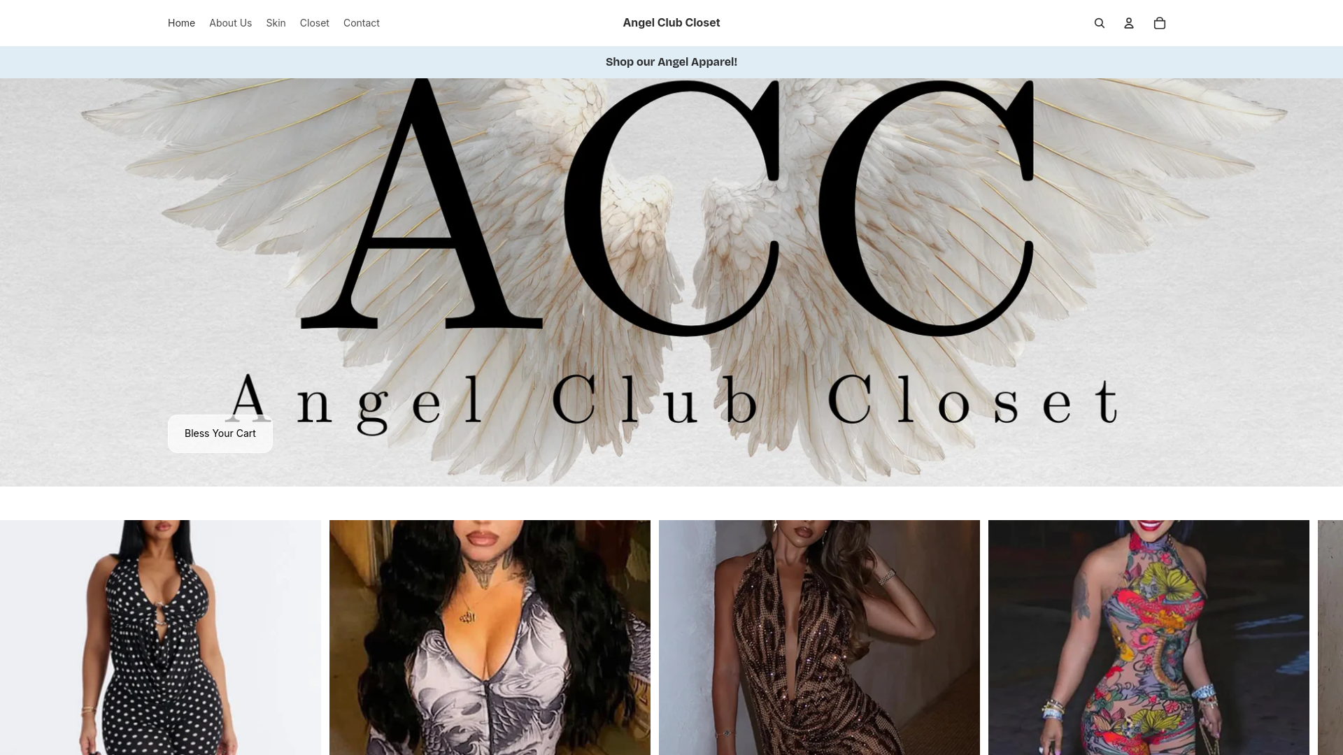 website screenshot of https://angelclubcloset.com