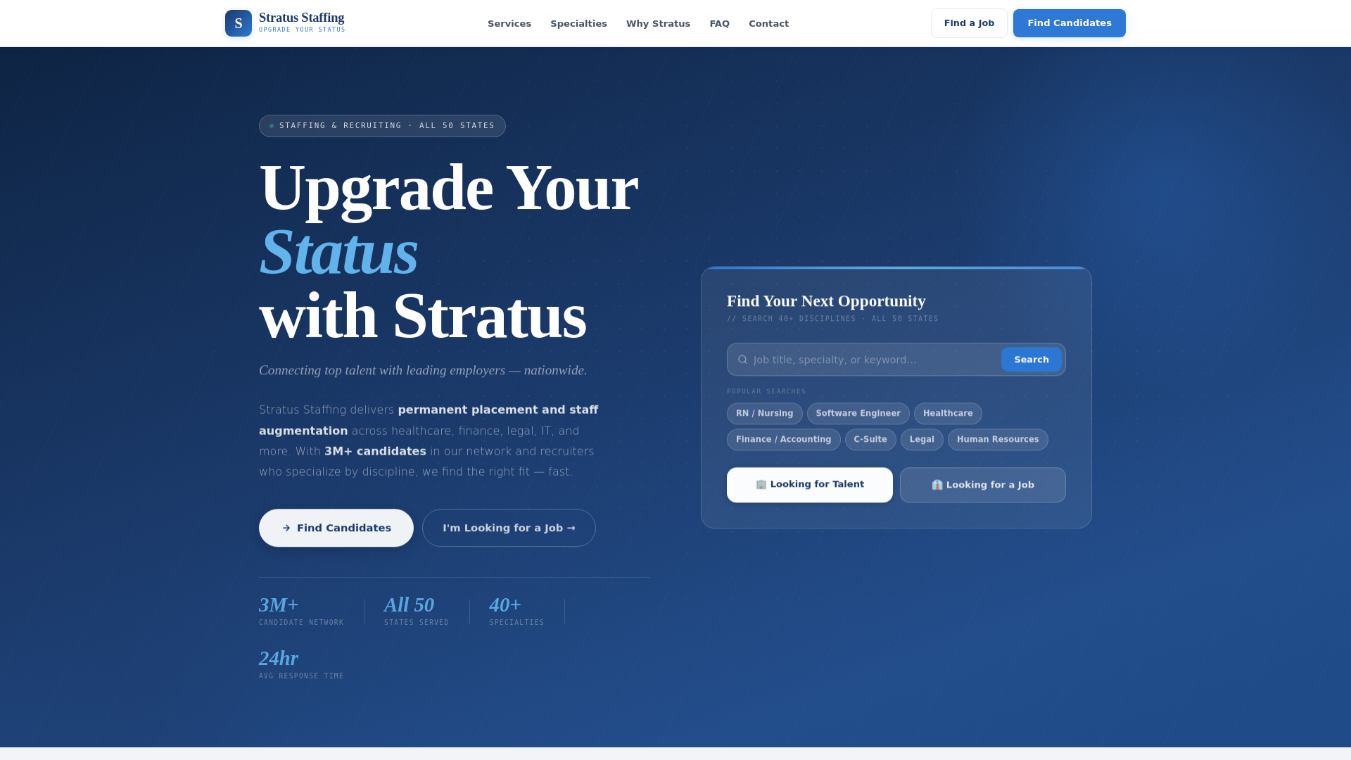 website screenshot of https://stratusstaffing.org/