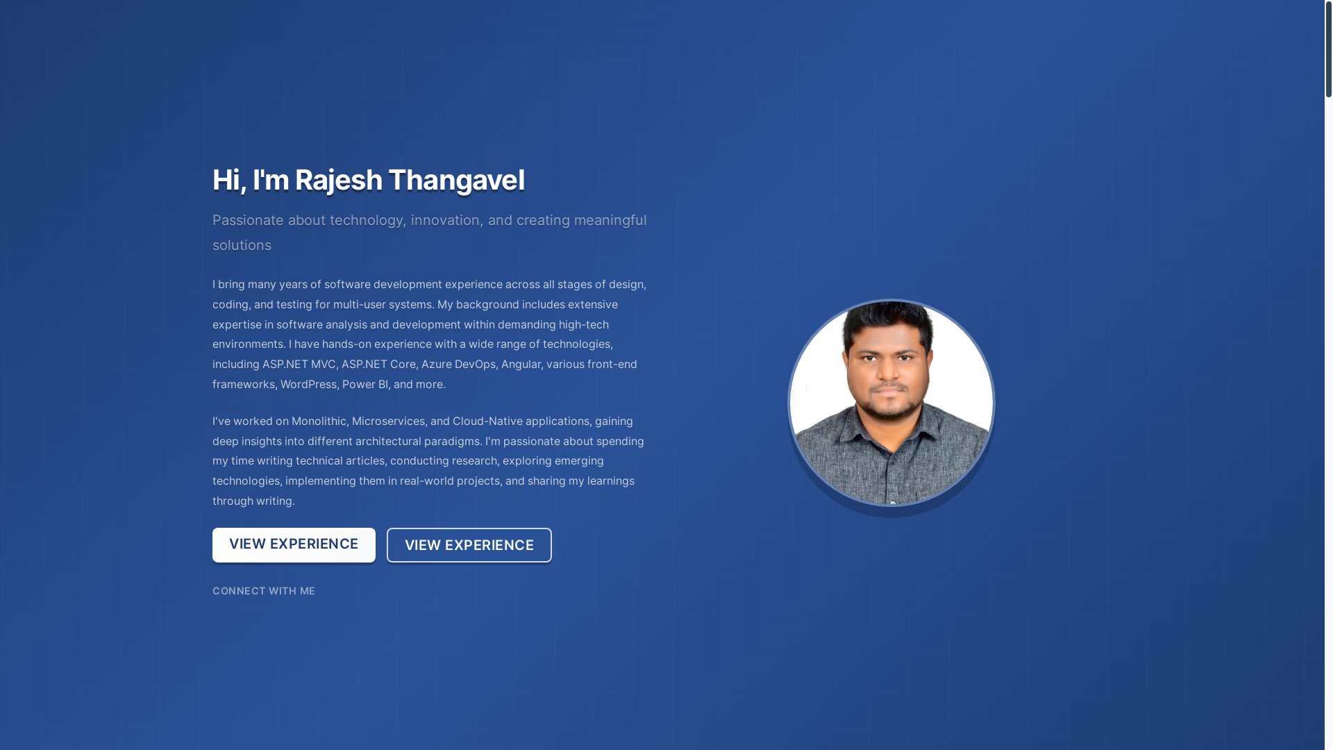 website screenshot of https://rajeshthangavel.com/