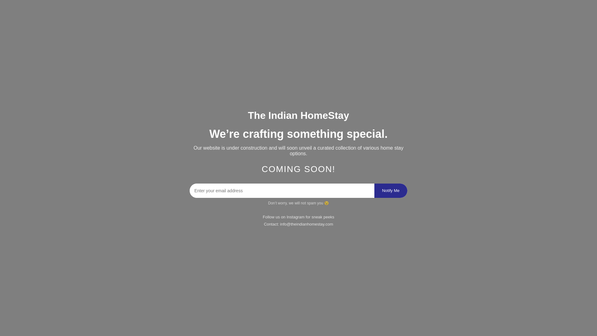 website screenshot of https://theindianhomestay.com
