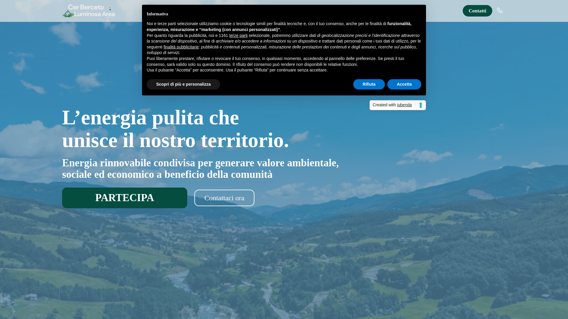 website screenshot of https://cerbercetoluminosaarea.it/