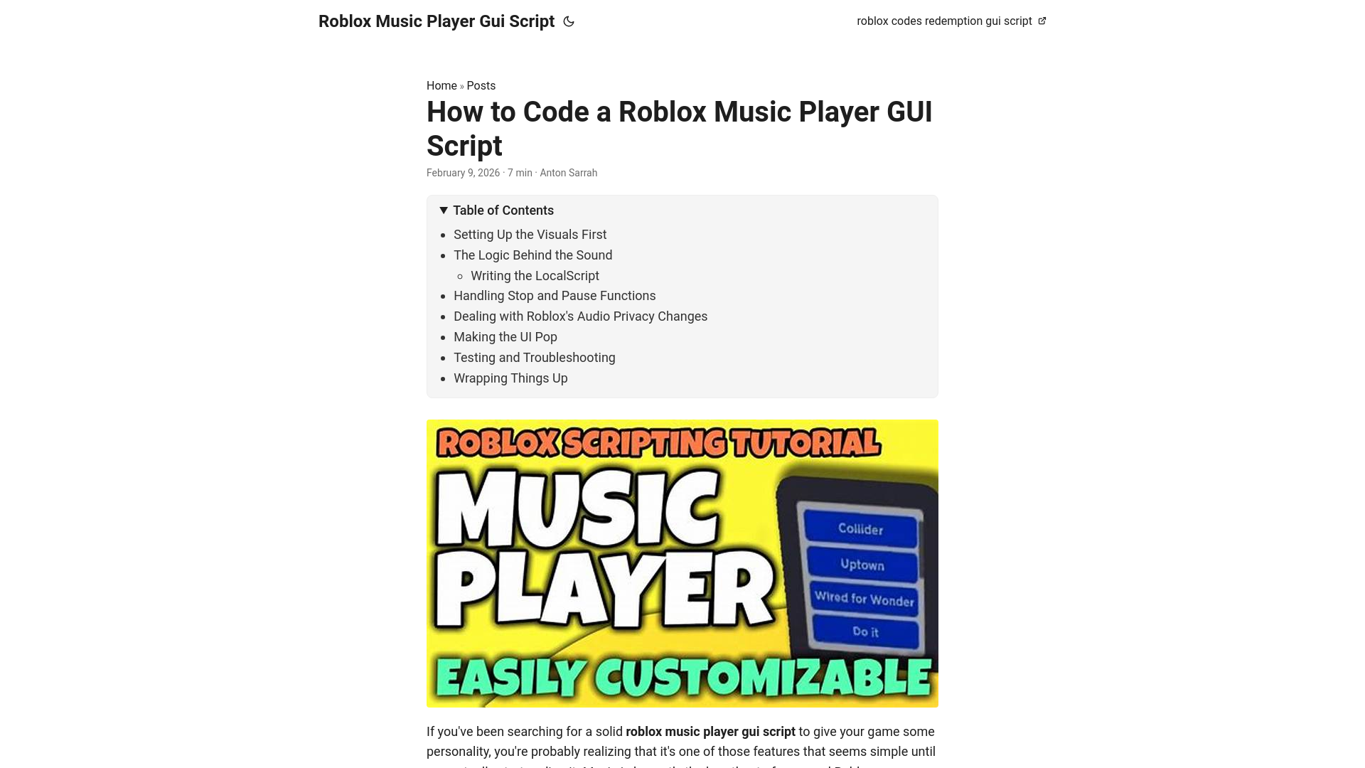 website screenshot of https://roblox-music-player-gui-script.pages.dev/