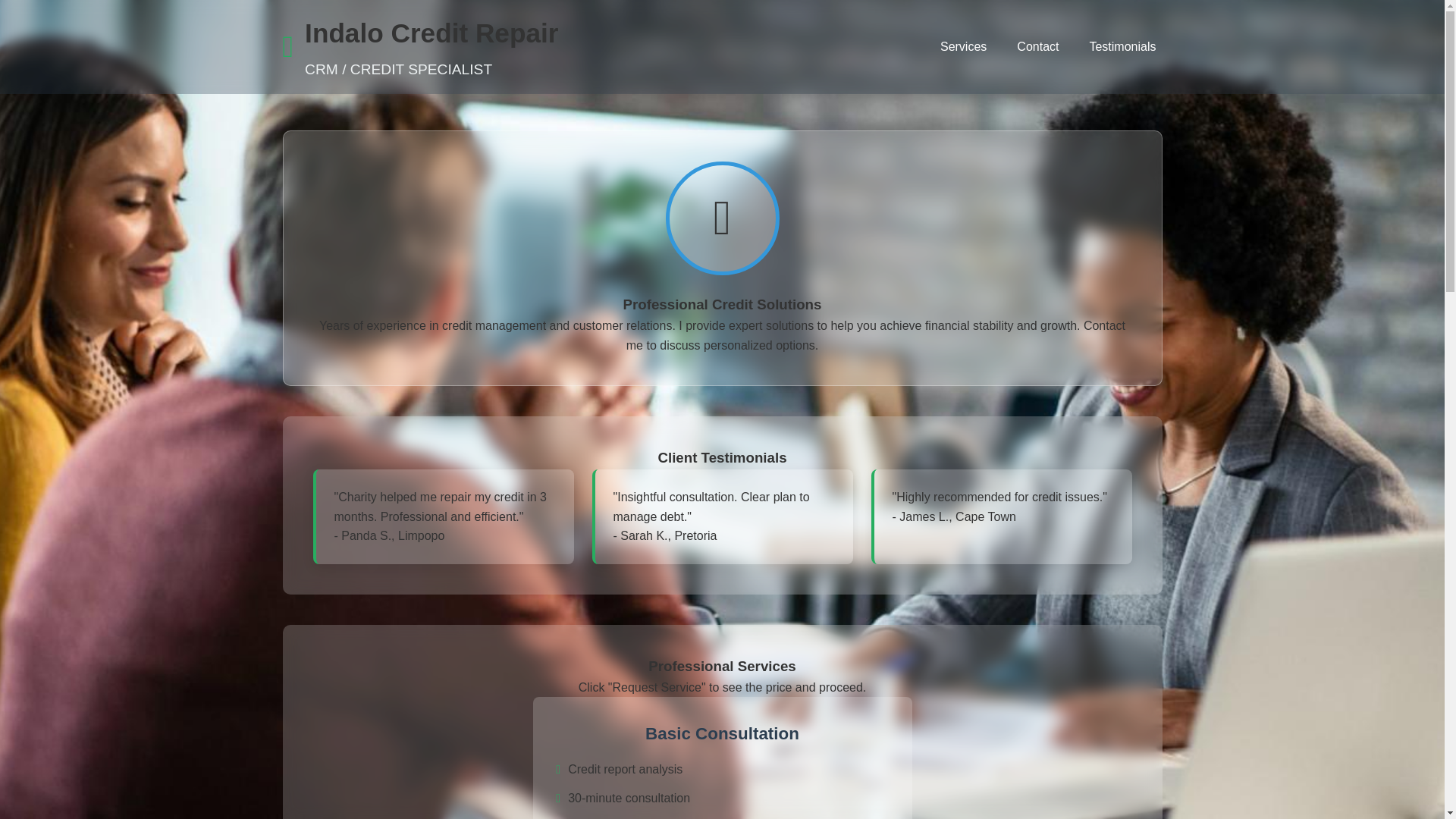website screenshot of https://indalocreditrepair.co.za/