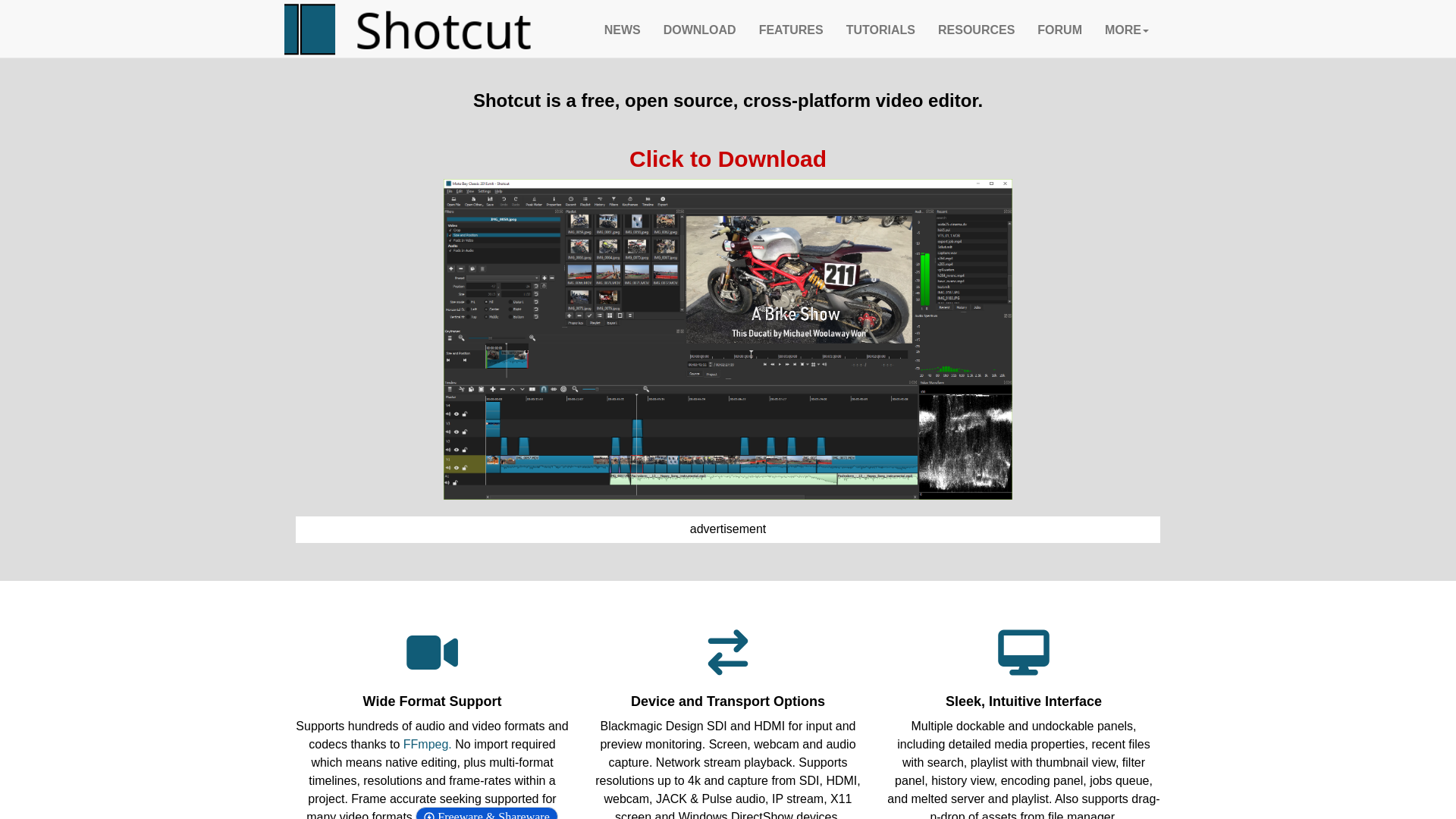 website screenshot of https://www.shotcut.com/
