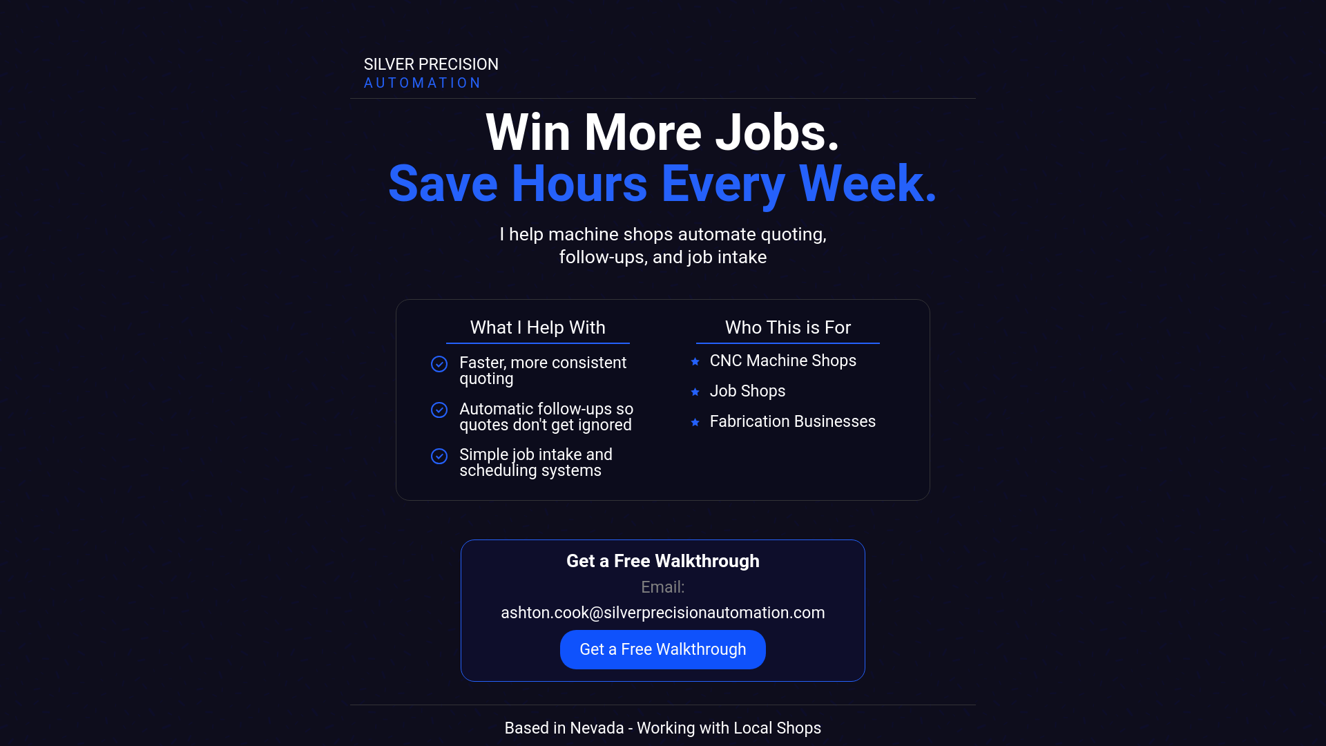website screenshot of https://silverprecisionautomation.com/