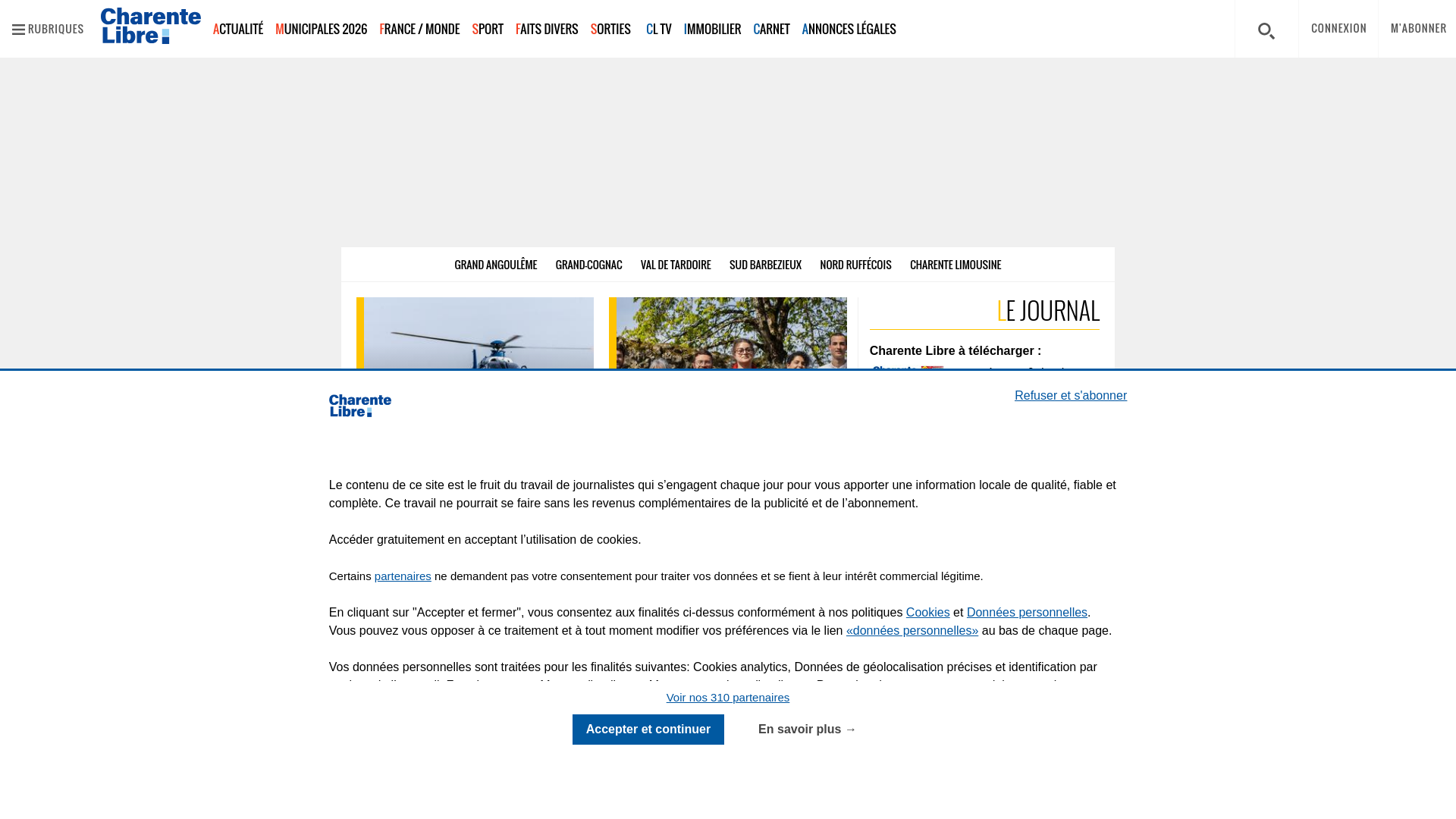 website screenshot of https://www.charentelibre.fr