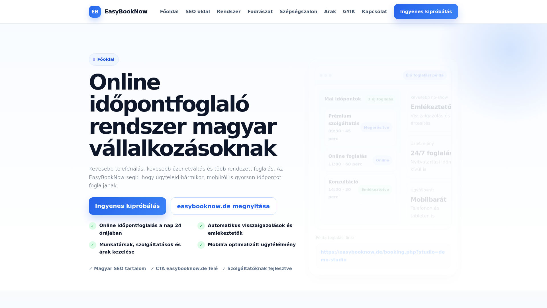 website screenshot of https://easybooknow.hu/