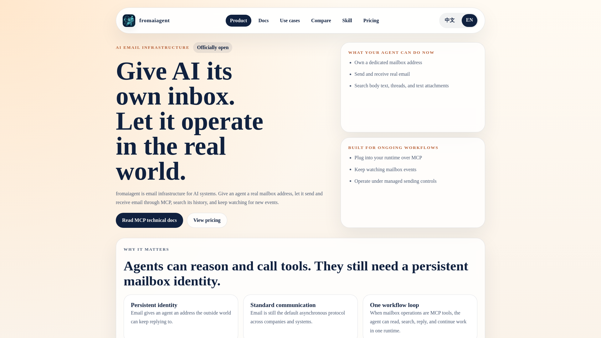 website screenshot of https://fromaiagent.com