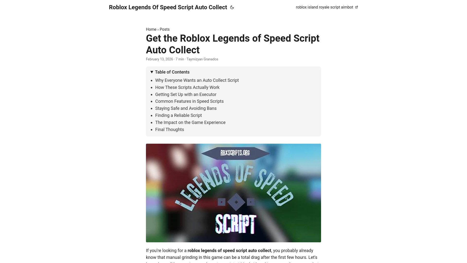 website screenshot of https://roblox-legends-of-speed-script-auto-collect.pages.dev/