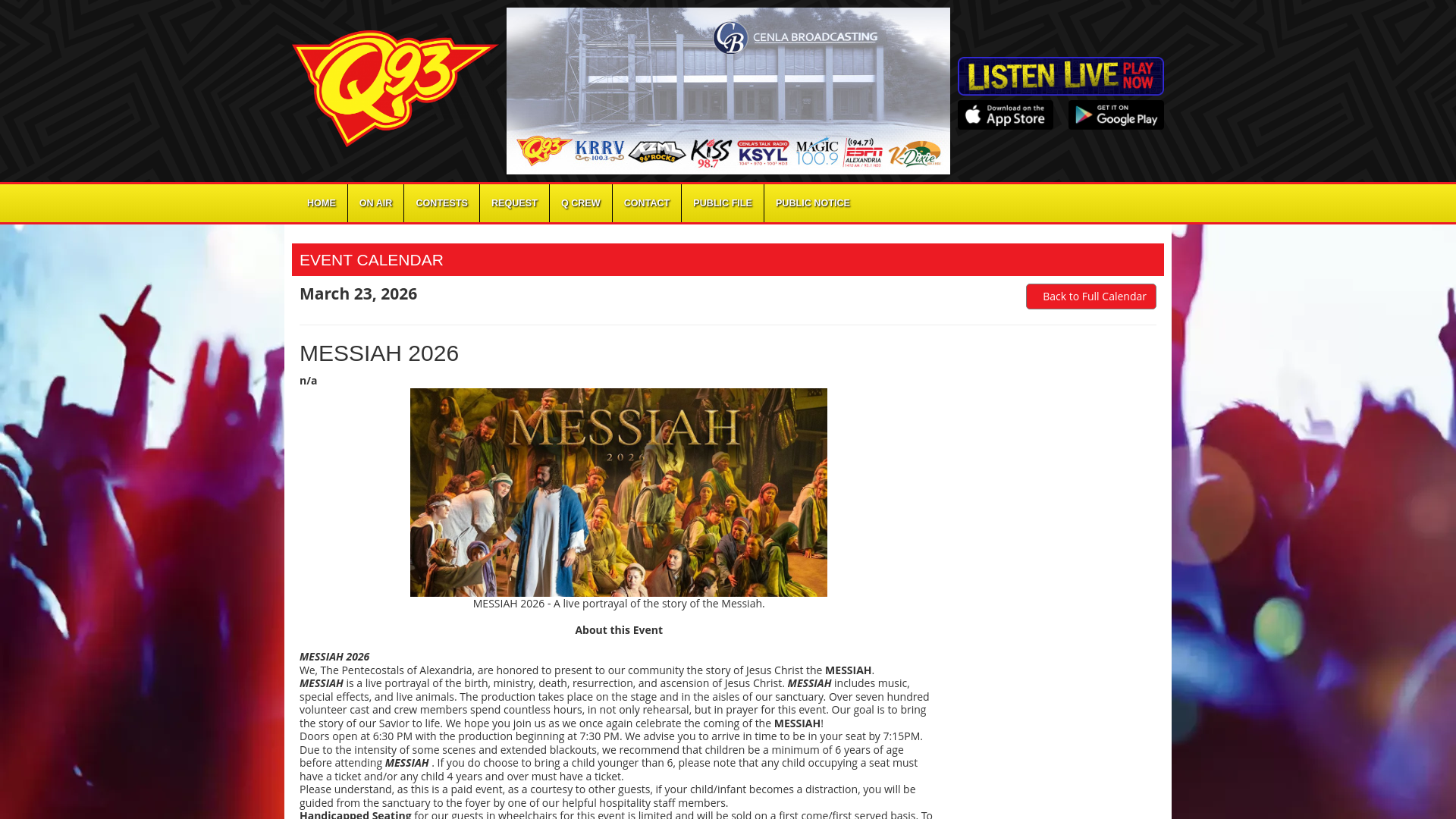 website screenshot of https://q93fm.com/local/event-calendar/20260323/details/