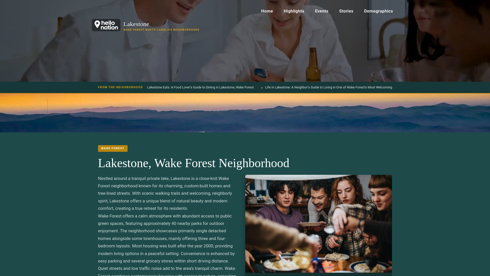 website screenshot of https://lakestoneneighborhood.org/