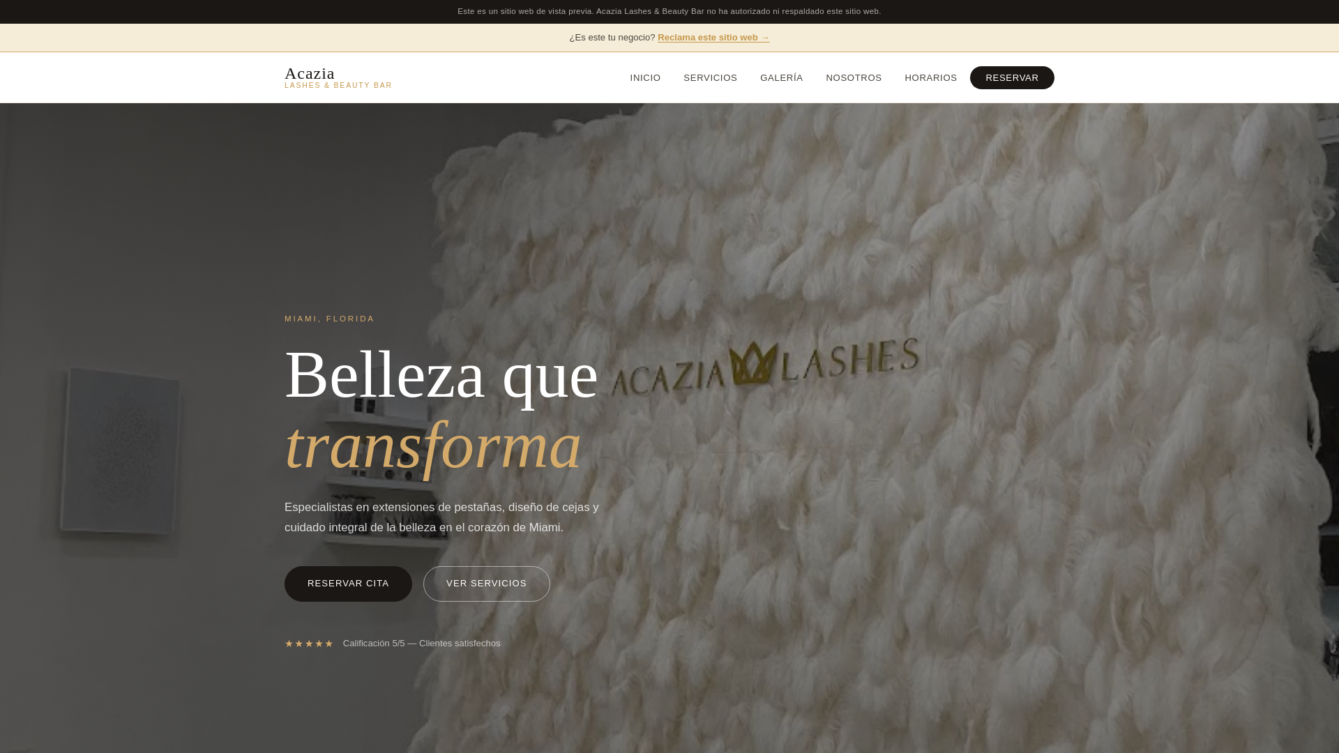 website screenshot of https://acazia-lashes-beauty-bar-miami-v1.pages.dev/