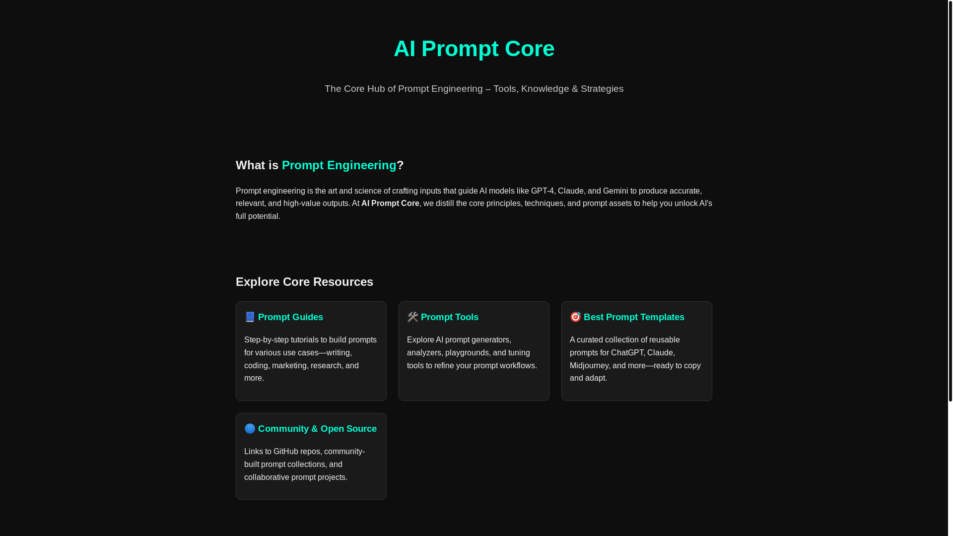 website screenshot of https://aipromptcore.pages.dev/