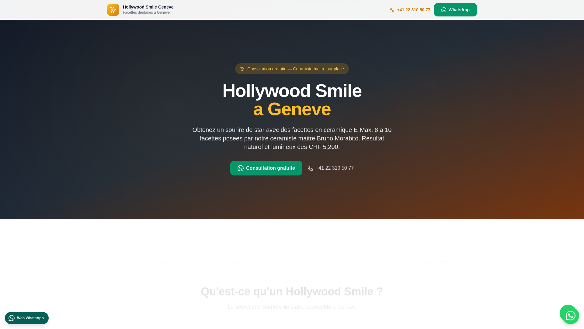 website screenshot of https://hollywoodsmilegeneve.ch/