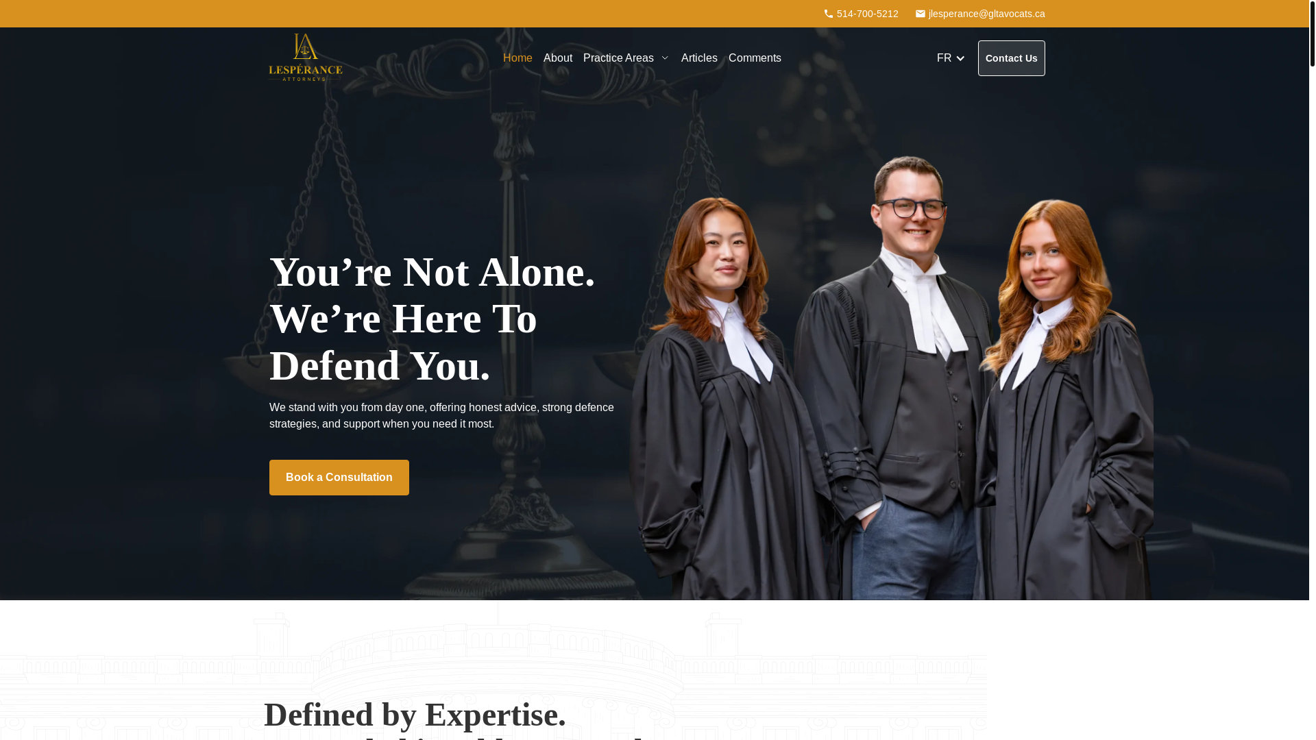 website screenshot of https://avocatcriminelmaniwaki.ca/