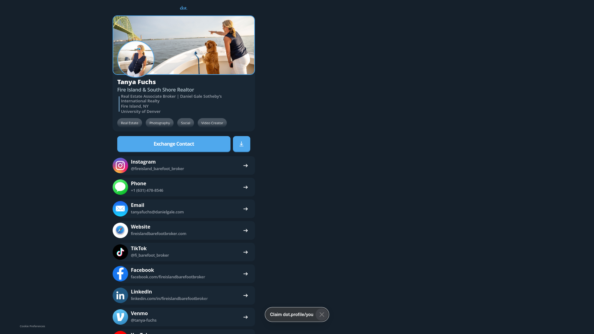 website screenshot of https://dot.cards/fireisland_barefoot_broker