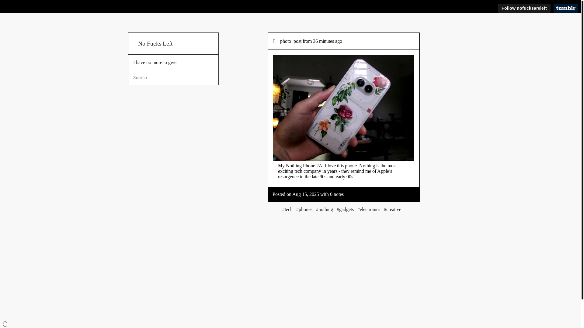 website screenshot of https://nofucksleft.blog/