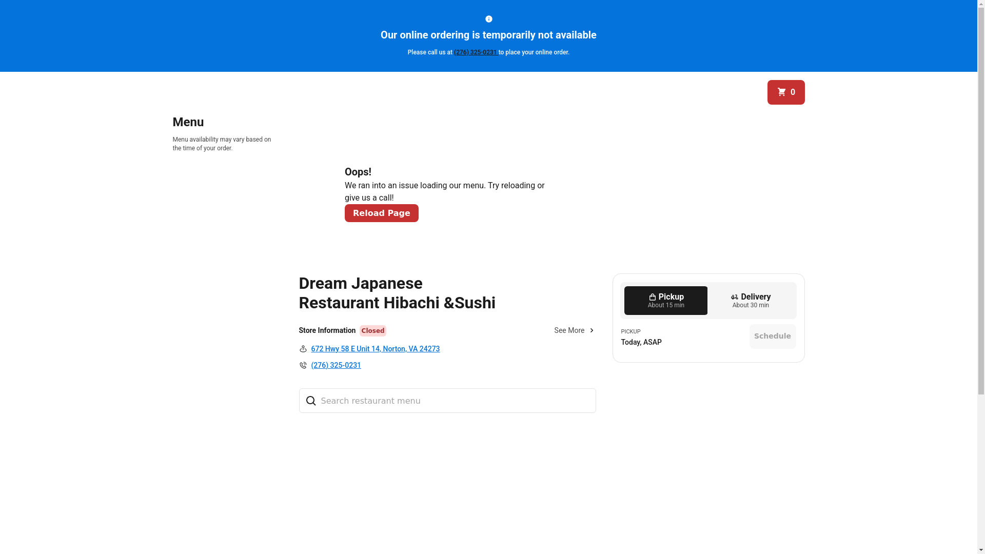 website screenshot of https://dreamhibachisushi.com/