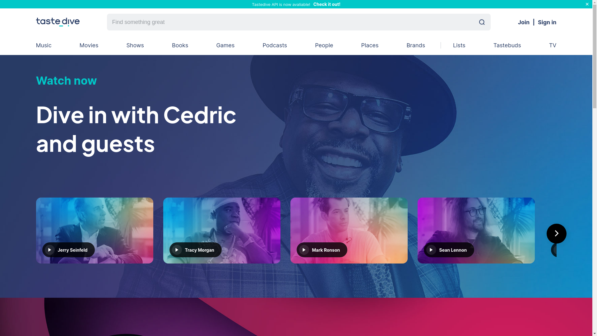 website screenshot of https://tastedive.com/