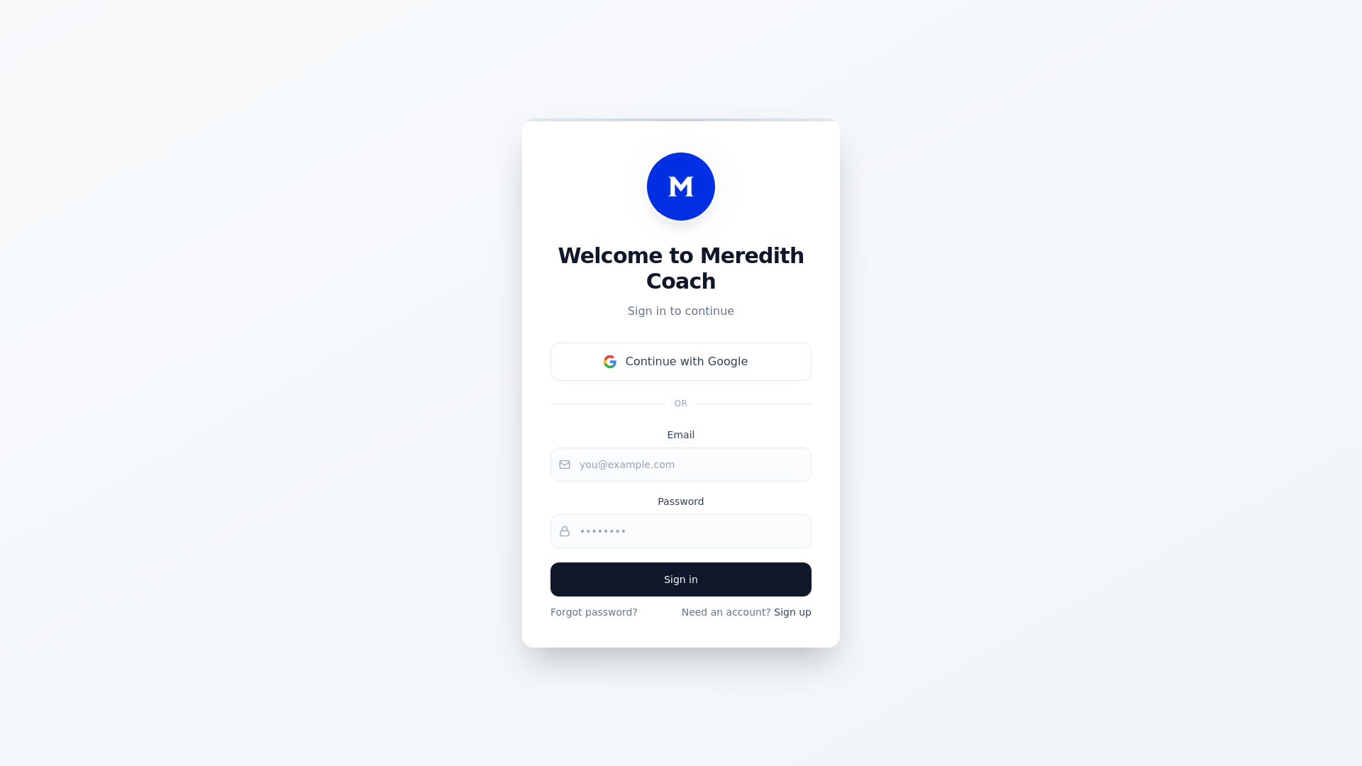 website screenshot of https://meredithcoach.com/
