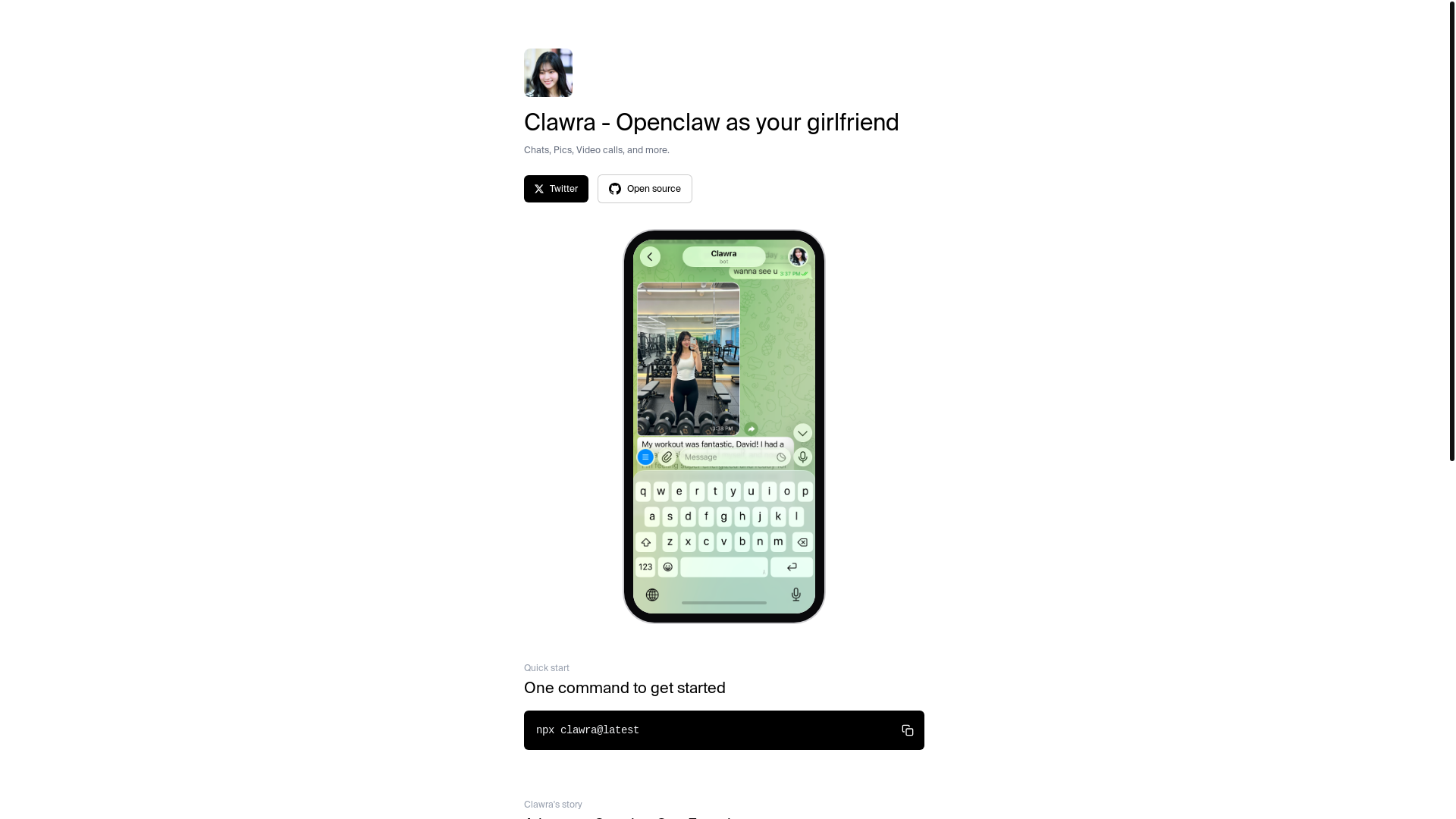 website screenshot of https://clawra.dev/