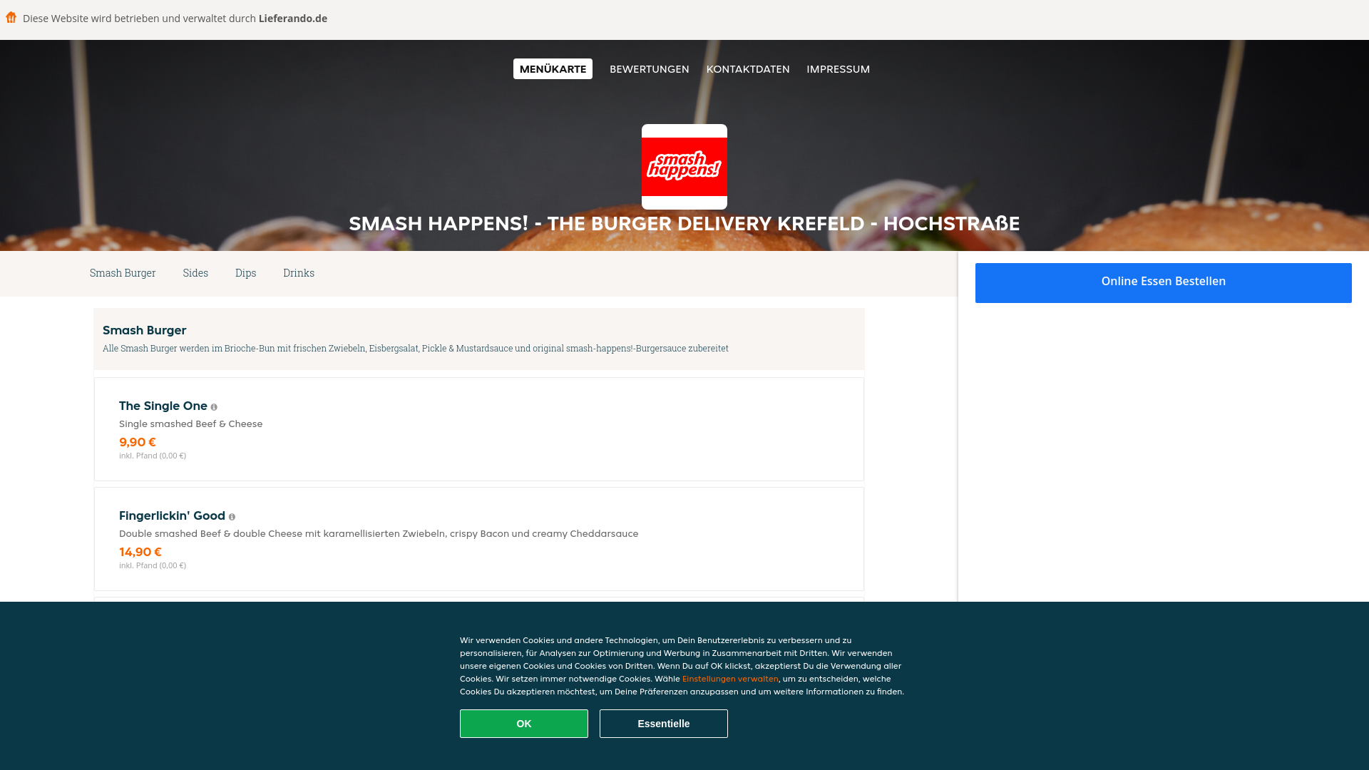 website screenshot of https://smashhappens-theburgerdelivery-krefeld.de/